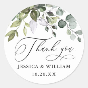 Watercolor Eucalyptus Greenery Wedding Thank You Classic Round Sticker