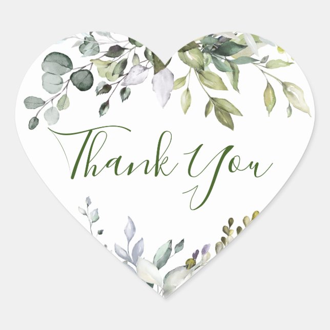 Watercolor Eucalyptus Greenery Wedding Thank You Heart Sticker (Front)