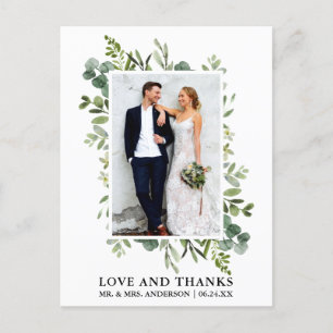 Watercolor Eucalyptus Greenery Wedding Thank You Postcard