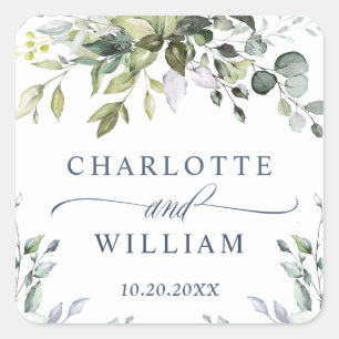 Watercolor Eucalyptus Greenery Wedding Thank You Square Sticker