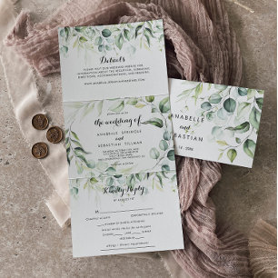 Watercolor Eucalyptus Greenery Wedding  Tri-Fold Invitation