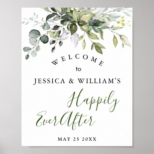 Watercolor Eucalyptus Greenery Wedding Welcome Poster (Front)
