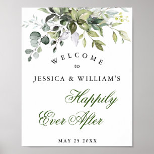 Watercolor Eucalyptus Greenery Wedding Welcome Poster