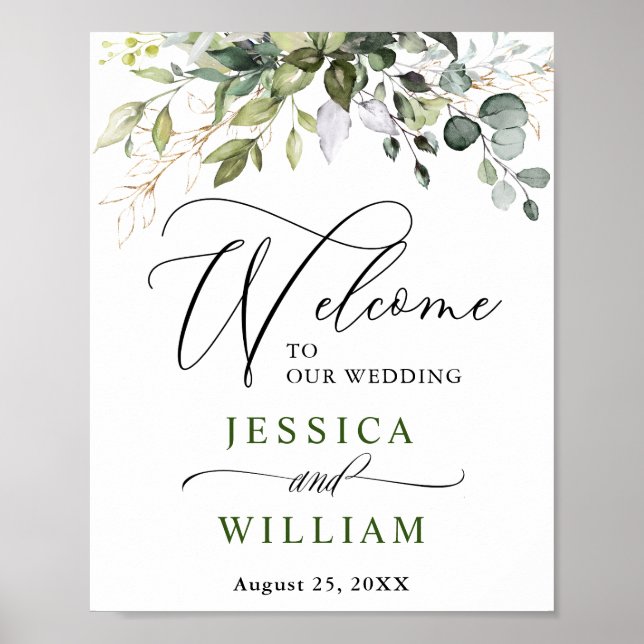 Watercolor Eucalyptus Greenery Wedding Welcome Poster (Front)