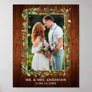 Watercolor Eucalyptus Greenery Wood Gold Photo Poster