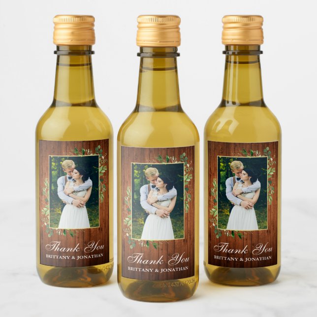 Watercolor Eucalyptus Greenery Wood Mini Wine Label (Bottles)