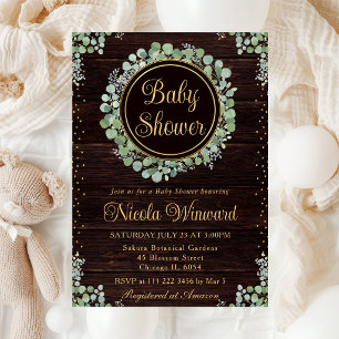 Watercolor Eucalyptus Greenery Wreath Baby Shower Invitation