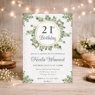 Watercolor Eucalyptus Greenery Wreath Birthday Invitation