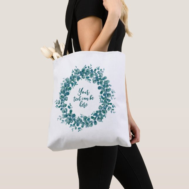 Watercolor eucalyptus greenery wreath tote bag (Close Up)