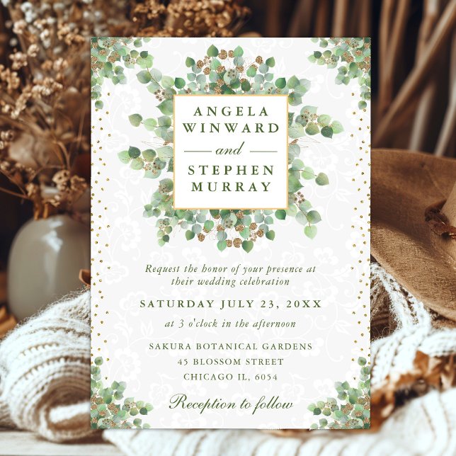 Watercolor Eucalyptus Greenery Wreath Wedding Invitation (Creator Uploaded)