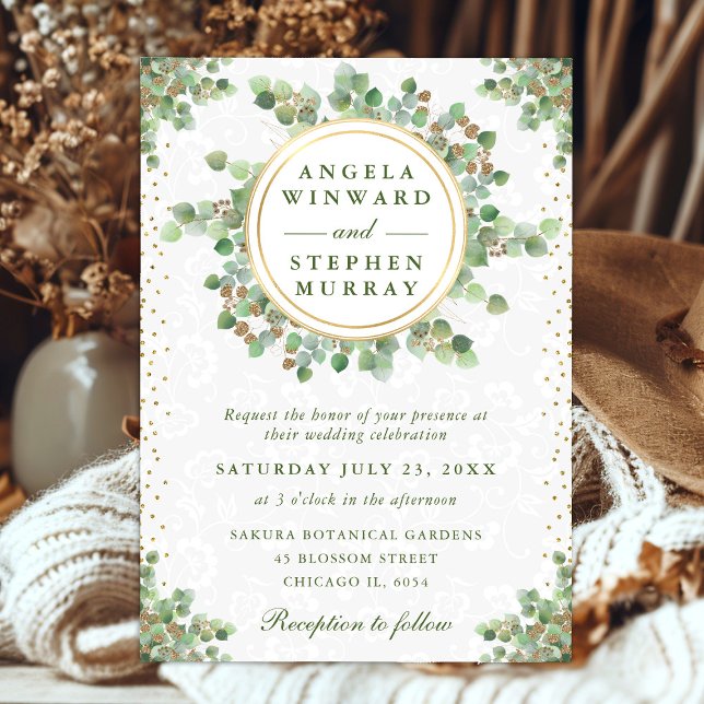 Watercolor Eucalyptus Greenery Wreath Wedding Invitation (Creator Uploaded)