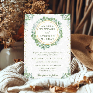 Watercolor Eucalyptus Greenery Wreath Wedding Invitation