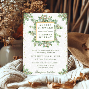 Watercolor Eucalyptus Greenery Wreath Wedding Invitation