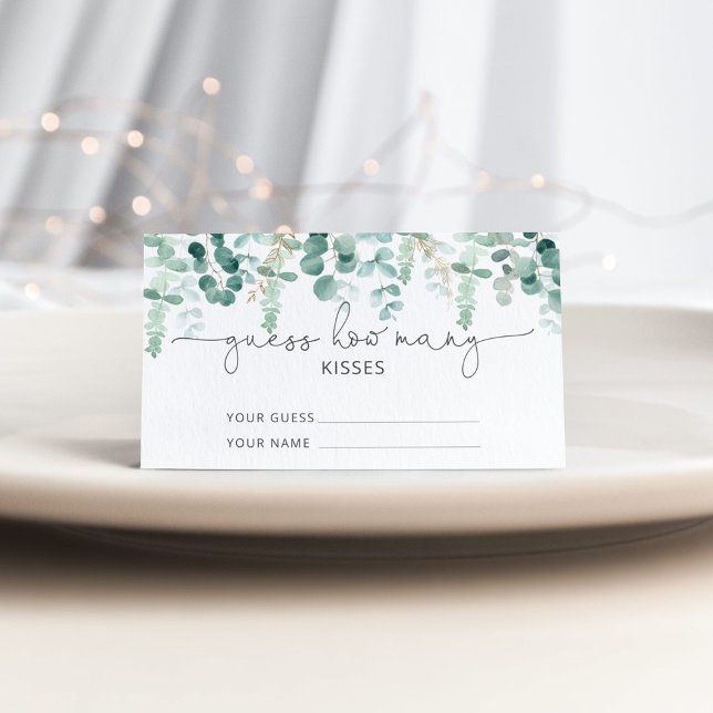 Watercolor eucalyptus how many kisses bridal game enclosure card (Creator Uploaded)