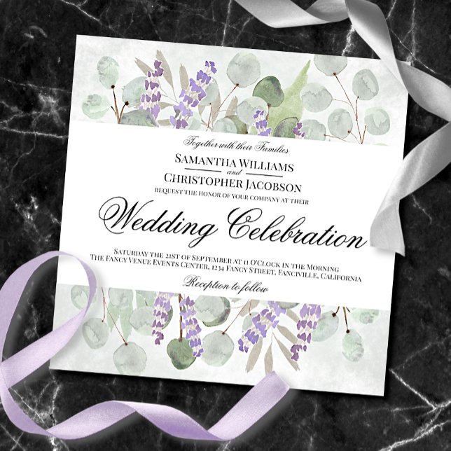 Watercolor Eucalyptus & Lavender Boho Chic Wedding Invitation (Creator Uploaded)