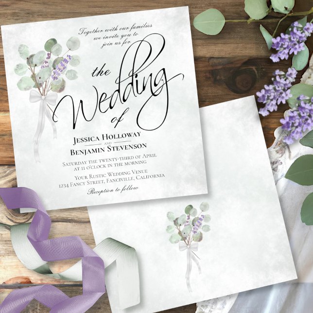 Watercolor Eucalyptus & Lavender Bouquet Wedding Invitation (Creator Uploaded)