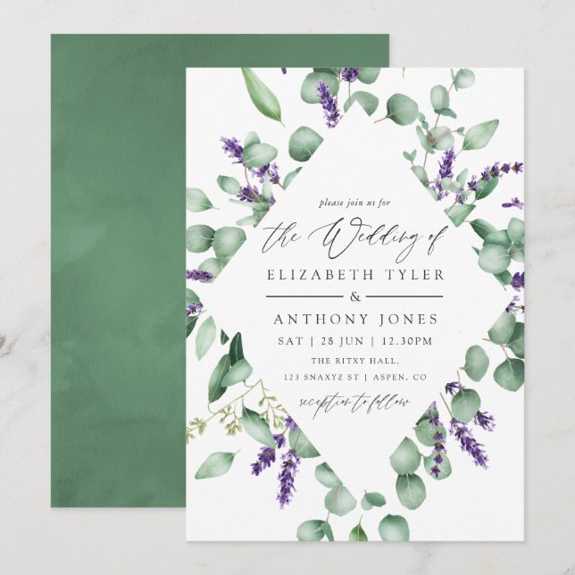 Watercolor Eucalyptus Lavender Greenery Wedding Invitation (Front/Back)