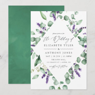 Watercolor Eucalyptus Lavender Greenery Wedding Invitation