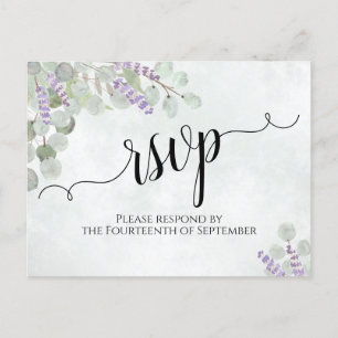 Watercolor Eucalyptus & Lavender Wedding RSVP Postcard