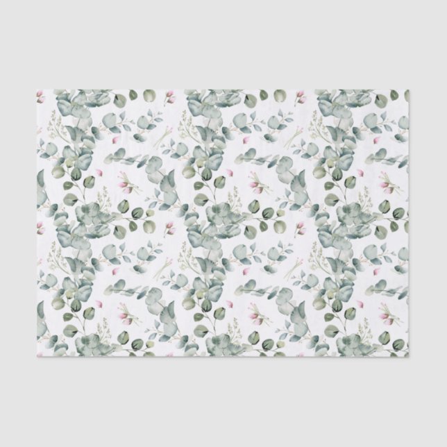  Watercolor Eucalyptus Leaf Branches and Flowers Tissue Paper (Front)