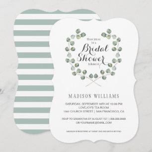 Watercolor Eucalyptus Leaf Frame Bridal Shower Invitation