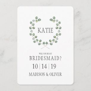Watercolor Eucalyptus Leaf Frame Bridesmaid Invitation