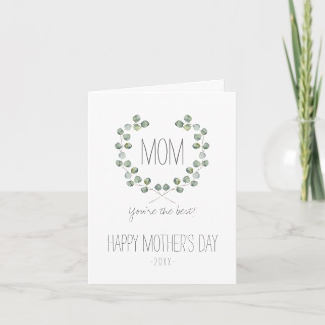 Watercolor Eucalyptus Leaf Frame | Mother's Day Card (Front)