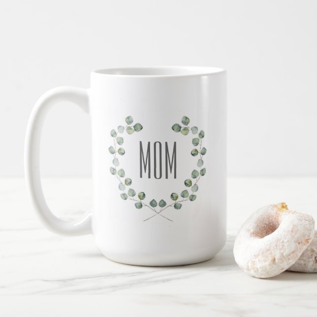 Watercolor Eucalyptus Leaf Frame | Mother's Day Coffee Mug (With Donut)