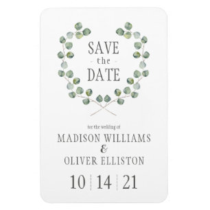 Watercolor Eucalyptus Leaf Frame Save the Date Magnet