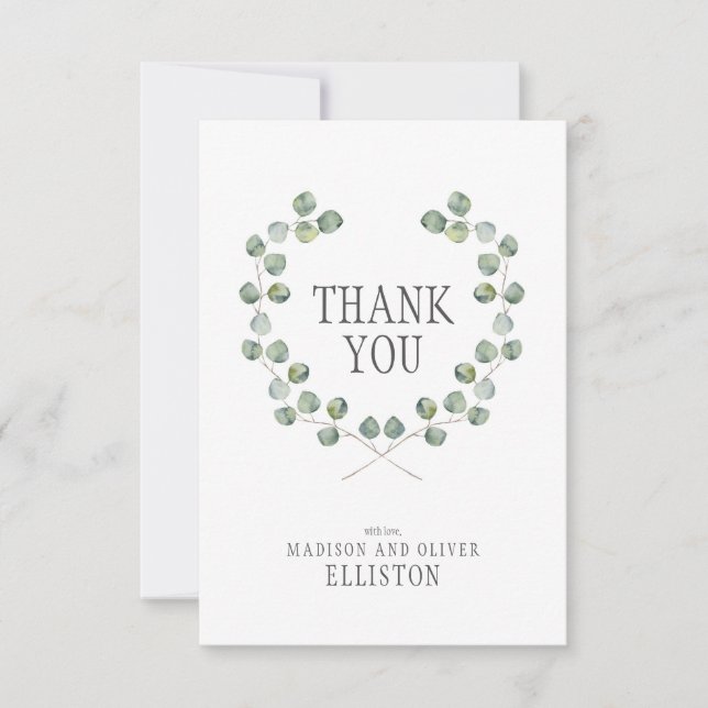 Watercolor Eucalyptus Leaf Frame | Thank You (Front)