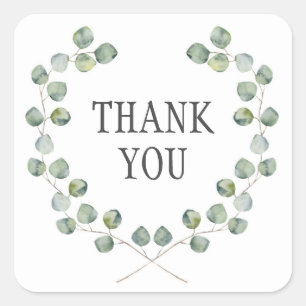Watercolor Eucalyptus Leaf Frame   Thank You Square Sticker