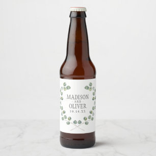 Watercolor Eucalyptus Leaf Frame Wedding Beer Bottle Label
