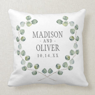 Watercolor Eucalyptus Leaf Frame Wedding Cushion