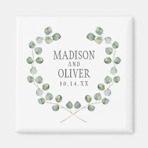 Watercolor Eucalyptus Leaf Frame   Wedding Magnet