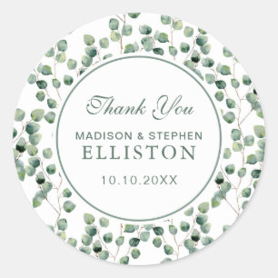 Watercolor Eucalyptus Leaf Pattern   Thank You Classic Round Sticker