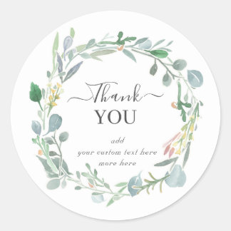 Watercolor Eucalyptus Leafy Wreath Thank You Classic Round Sticker