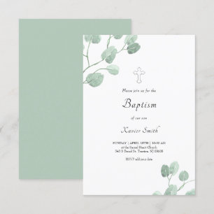 watercolor eucalyptus leaves Baptism Invitation