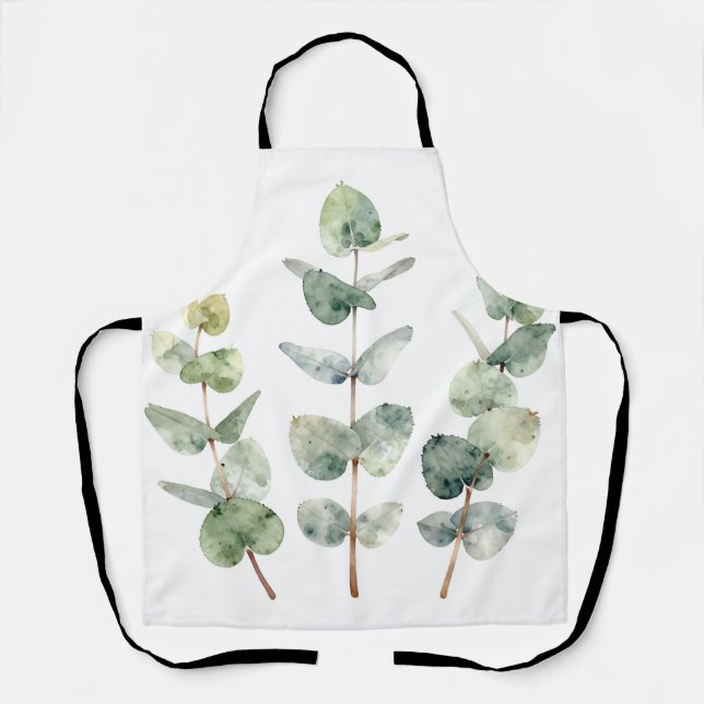 Watercolor Eucalyptus Leaves Botanical Apron (Front)