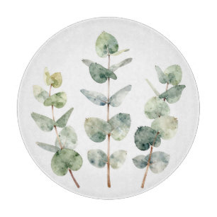 Watercolor Eucalyptus Leaves Botanical Cutting Board