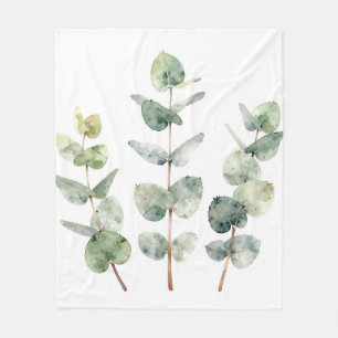 Watercolor Eucalyptus Leaves Botanical Fleece Blanket