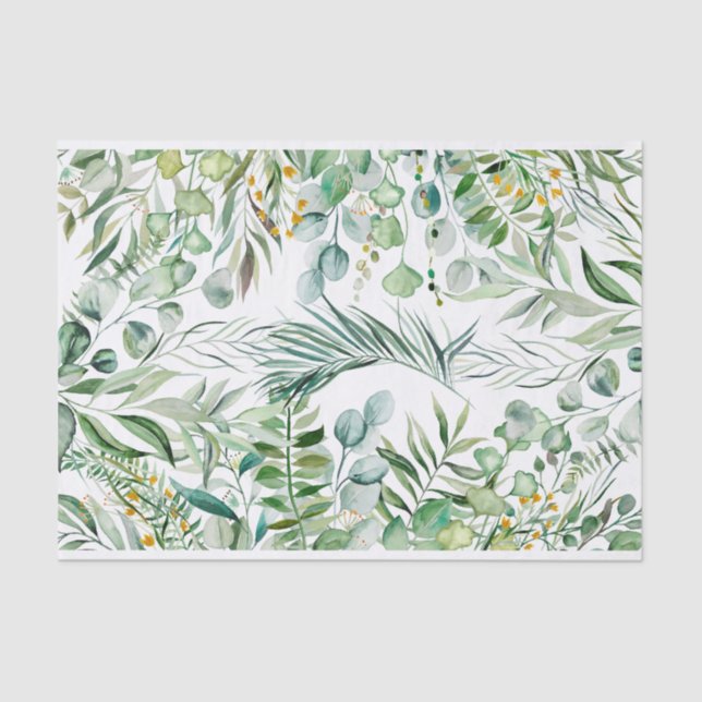  Watercolor Eucalyptus Leaves Botanical Pattern Tissue Paper (Front)