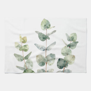Watercolor Eucalyptus Leaves Botanical Tea Towel