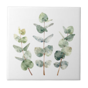 Watercolor Eucalyptus Leaves Botanical Tile