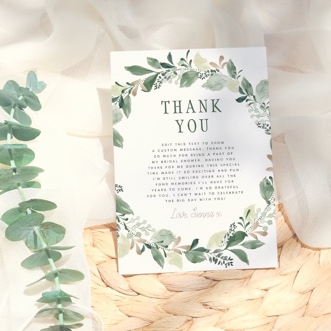 Watercolor Eucalyptus Leaves Bridal Shower Thank You Card (Creator Uploaded)