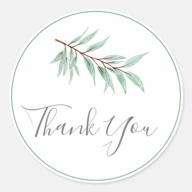 Watercolor Eucalyptus Leaves Classic Round Sticker (Front)