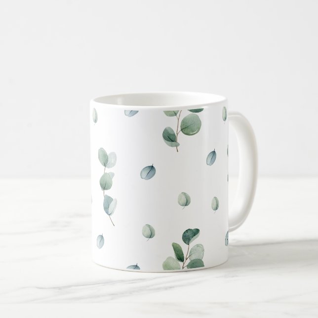 Watercolor eucalyptus leaves coffee mug (Front Right)