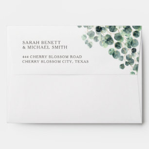 Watercolor Eucalyptus Leaves Custom Name Wedding Envelope