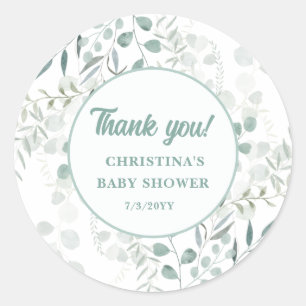 Watercolor Eucalyptus Leaves Greenery Baby Shower Classic Round Sticker