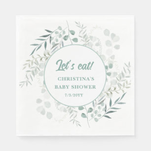 Watercolor Eucalyptus Leaves Greenery Baby Shower Napkin