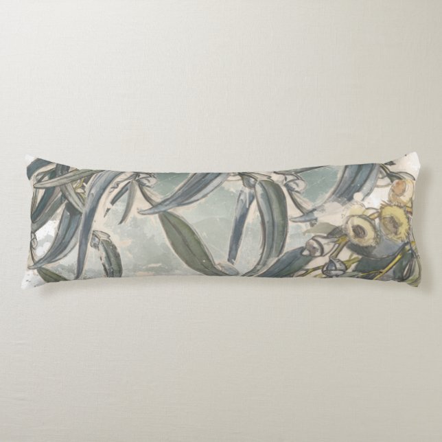 Watercolor Eucalyptus Leaves Greenery  Body Cushion (Front)